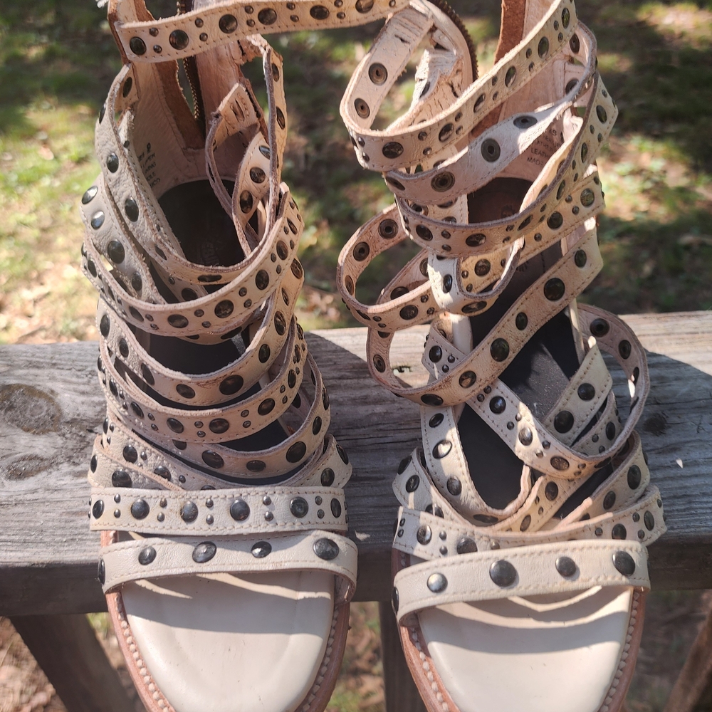 Freebird by Steven Beige and Black Strappy Flats